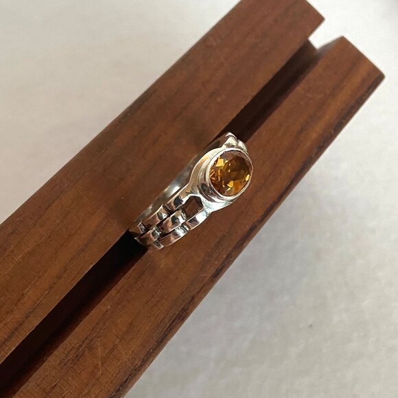 Sterling Silver 925 East West Oval Citrine Basketweave Chain Link Band Ring Sz 8 - Picture 8 of 16